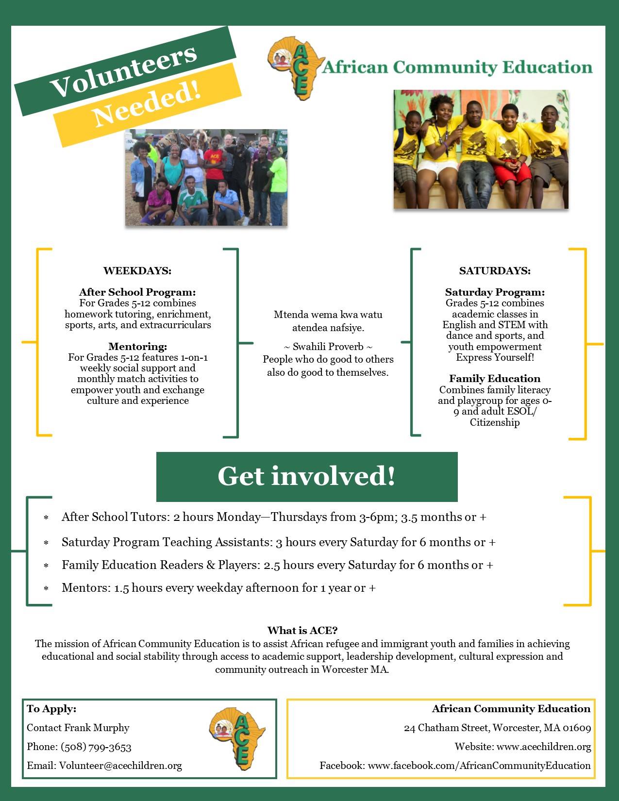 African Community Education Program Reviews and Ratings Worcester, MA Donate, Volunteer
